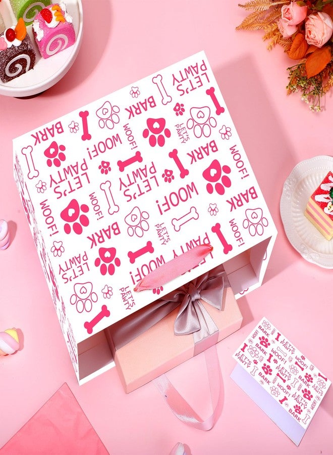 Woosytoo Pink Dog Paw Print Birthday Gift Bags Pet Birthday Party Decoration Puppy Favors Goodie Bag with Card Tissue Paper Let's Pawty Party Decorations Pink Dog Paw Wrapping Paper Bag for Boys Girls Pet Bday Decor - Image 4